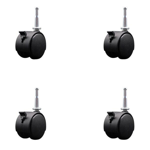 2-3/8'' Chair Caster Twin Wheel with Brakes 5/16'' Grip Neck Stem , 4PK